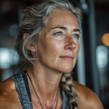 Літня жінка виконує вправи йоги